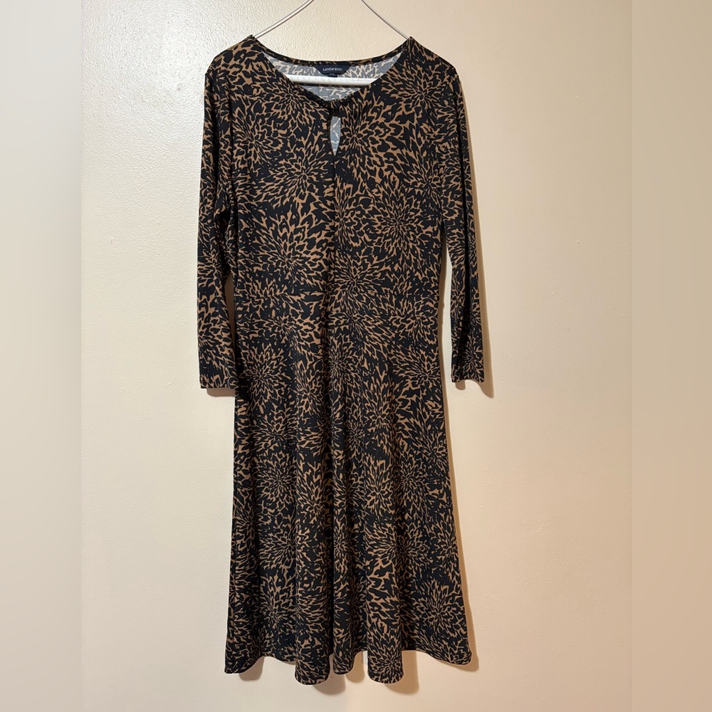 Lands' End Black and Brown Floral Midi Dress Women’s size Medium 10/12